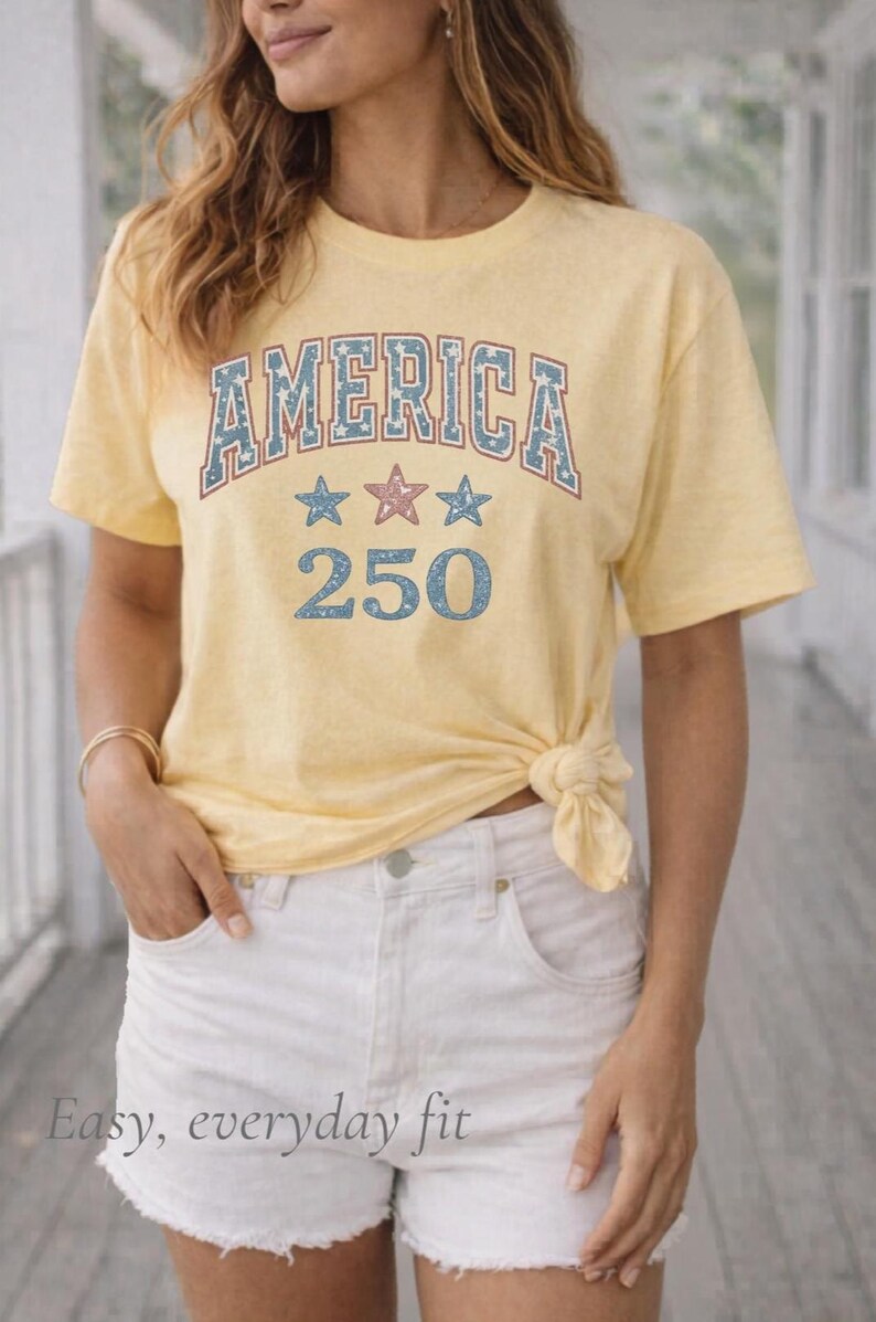 woman wearing patriotic america shirt with denim shorts, casual summer outfit 4th of july tee