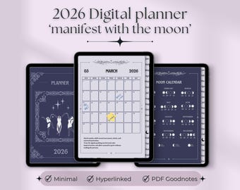Manifestera med månen 2026 digital planerare | Häxig månplanerare, ritualer och manifestationsjournal | GoodNotes PDF
