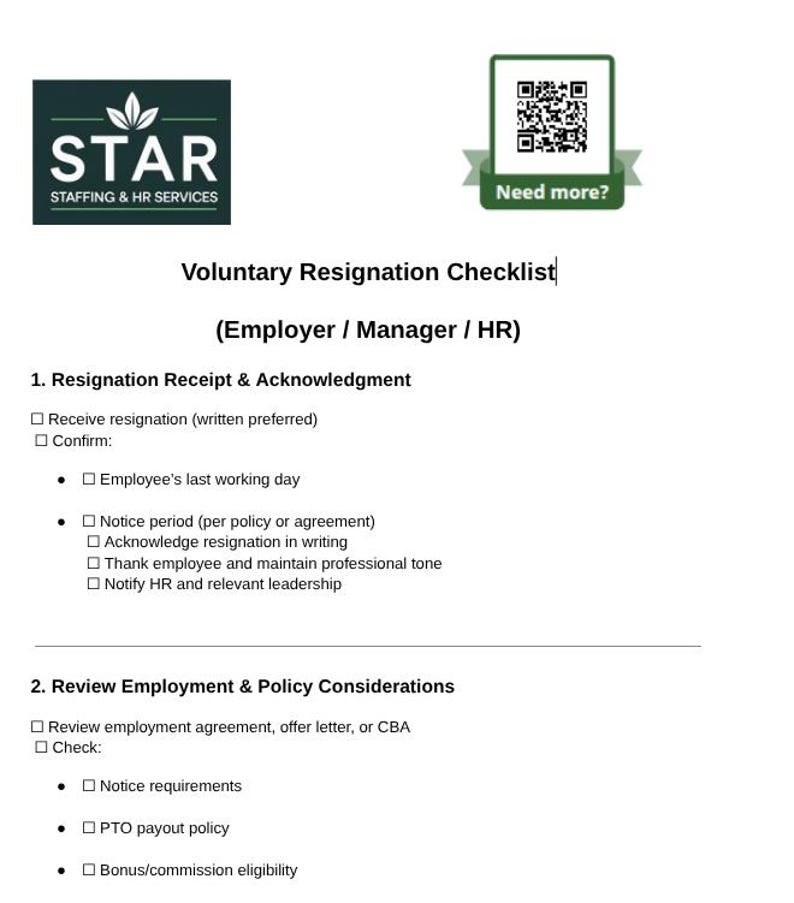 Voluntary Resignation Checklist - Etsy