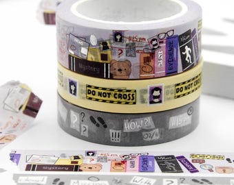 SDC Subtle Dreams Co "Mystery Crime Thriller Bookshelf Vol.7” 15mm, 10mm and 10mm Washi Tape Samples (50cm each)