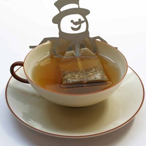 Schneemann Teebeutel-Halter Geschenk,  3D Edelstahl Figur zum Tee Trinken