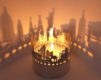 New York Skyline Shadow Play - Trasforma le luci del tè in fantastici souvenir con le iconiche sagome della città - Regalo perfetto per i fan di New York!