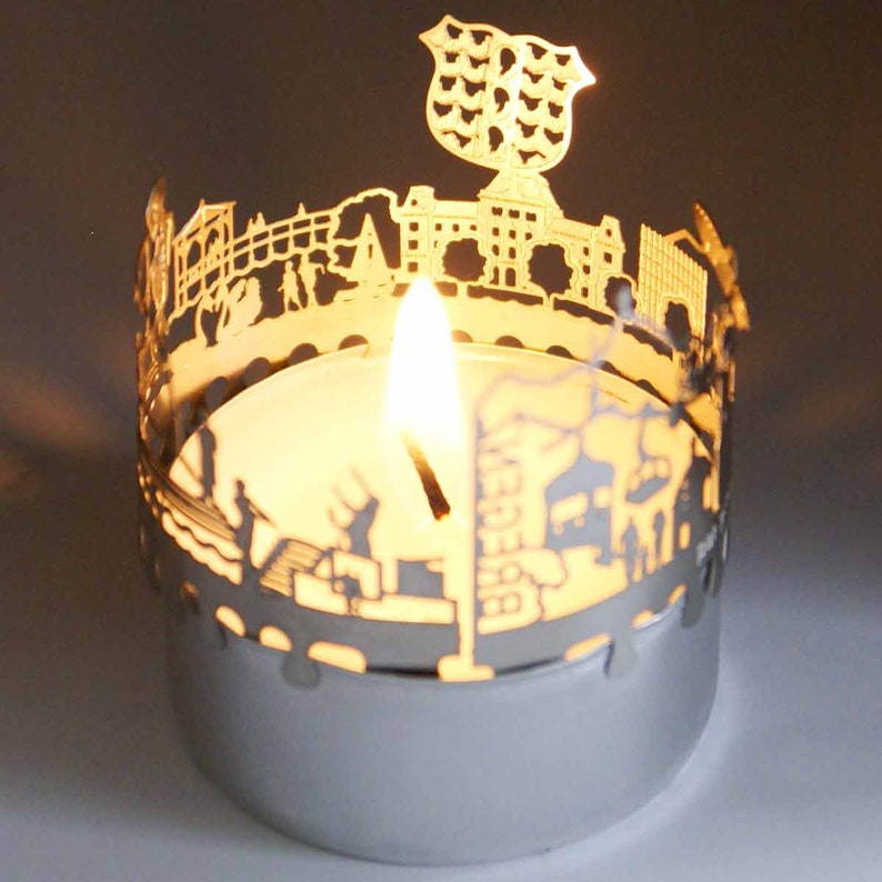 3D stainless steel attachment for candles inc postcard Bregenz candle votive skyline shadow play souvenir gift