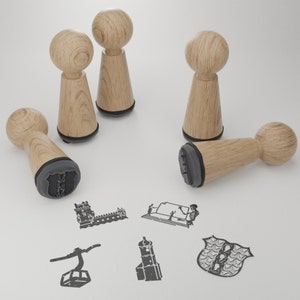 Set di francobolli ricordo di Bregenz - 5 bellissimi motivi e attrazioni - Regalo unico per gli appassionati - Legno di alta qualità - Impressioni artistiche creative
