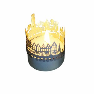 Brügge-Skyline Windlicht Schattenspiel Souvenir, 3D Edelstahl Aufsatz für Kerze inkl. Karte
