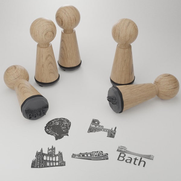 Bath Stempelset - Kreative Geschenkidee mit bekannten Motiven & Sehenswürdigkeiten für Bath Begeisterte - Hochwertige Holzstempel