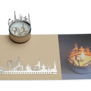 Yogakaars votief cadeau schaduwspel, 3D roestvrijstalen bevestiging voor kaarsen incl. ansichtkaart