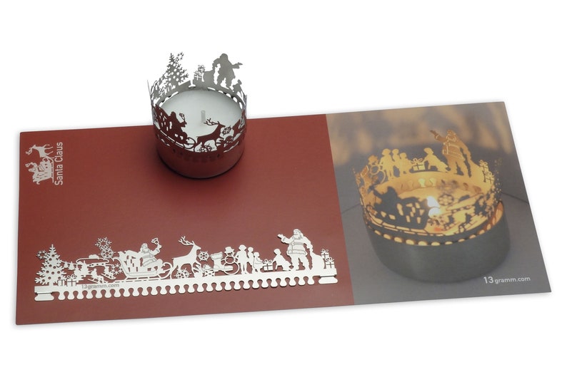 3D stainless steel attachment for candles incl postcard Santa Claus candle votive shadow play gift