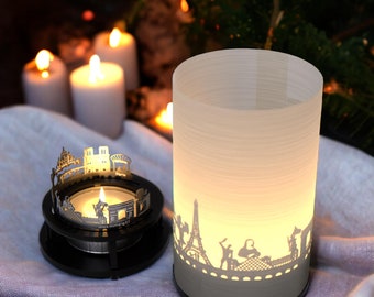 Paris Premium Gift Box - Souvenir Candle with Skyline Projection, Eiffel Tower Shadow Play - Perfect Parisian Keepsake & Home Décor