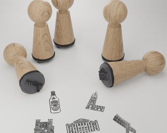 Set di timbri Newcastle - Francobolli souvenir in legno di alta qualità per artigianato e regali - Luoghi d'interesse e monumenti iconici - Regalo perfetto per gli appassionati di Newcastle