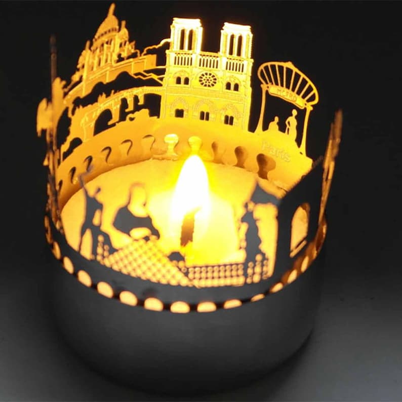 Paris Skyline Schattenspiel Romantisches Souvenir für Paris Fans Kerzenaufsatz mit beeindruckender Projektion der Stadt Silhouette Bild 5
