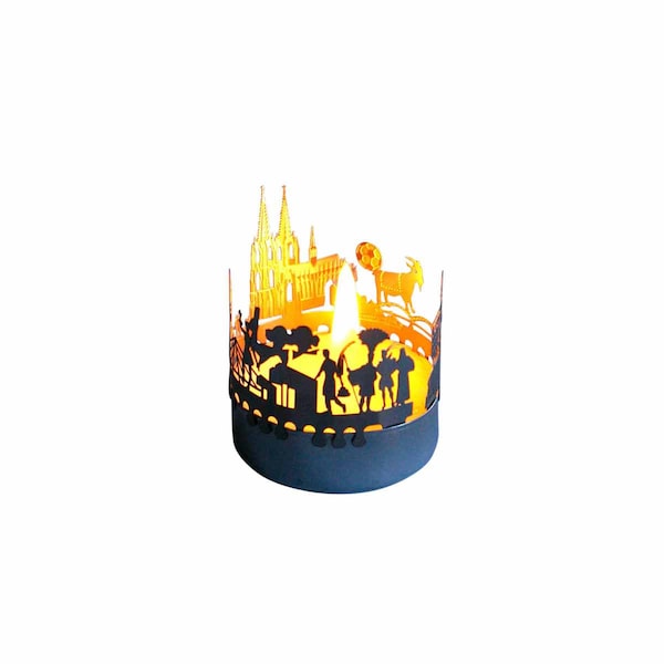 Köln-Skyline Windlicht Schattenspiel Souvenir, 3D Edelstahl Aufsatz für Kerze inkl. Karte