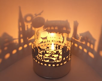 Fribourg Skyline Shadow Play - Attachement de bougie lanterne | Créez une ambiance magique dans la pièce - Souvenir idéal pour les fans de Fribourg