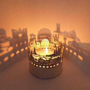 Lyon Skyline Schattenspiel – Kerzenaufsatz für magische Raumprojektion mit Silhouette der Stadt Lyon