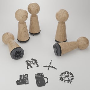 Set di francobolli Monaco di Baviera: bellissimo souvenir con punti di riferimento iconici - Regalo perfetto per appassionati e collezionisti di Monaco / 5 francobolli in legno unici