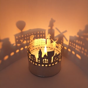 Juego de sombras del horizonte de Krefeld: fascinante accesorio de vela/proyección de siluetas de lugares emblemáticos: ¡recuerdo único para los fanáticos de Krefeld!