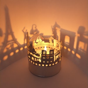 Paris Skyline Schattenspiel Romantisches Souvenir für Paris Fans Kerzenaufsatz mit beeindruckender Projektion der Stadt Silhouette Bild 1