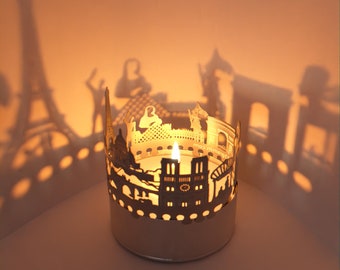 Paris Skyline Shadow Play Lantern Candle Attachment - Crea un impresionante arte de silueta - Recuerdo perfecto para los fanáticos de París