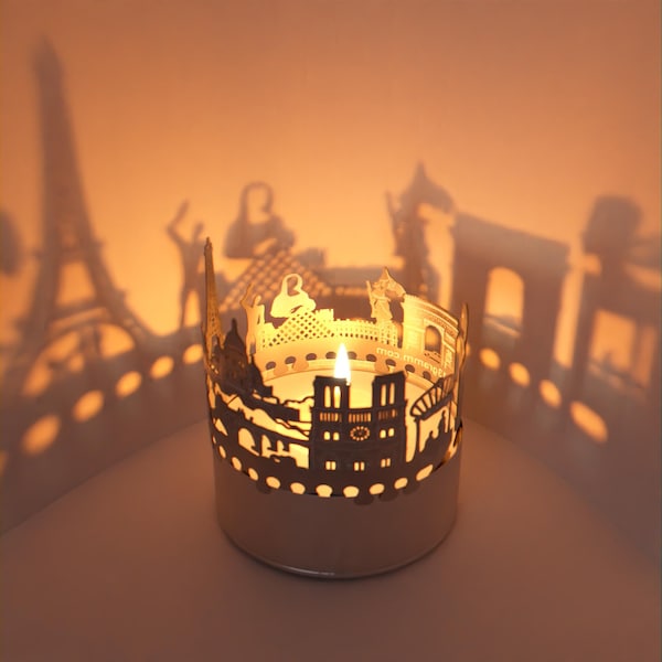 Fixation de bougie de lanterne de jeu d'ombre de Paris Skyline - Créez de superbes silhouettes d'art - Souvenir parfait pour les fans de Paris