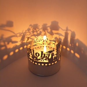 Hawaii Skyline Shadow Play - Lantaarnbevestiging voor theelichtjes: betoverend souvenirgeschenk, prachtige silhouetprojectie