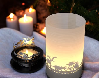 Dinosaur Premium Gift Box - Motif Candle with Captivating Shadow Play, Perfect for Dinosaur Lovers - Ideal Birthday or Halloween Gift!