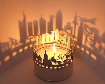 Frankfurt Skyline Shadow Play Lantern Candle Attachment - Mesmerizing Souvenir for Frankfurt Fans - Beautiful Room Decor