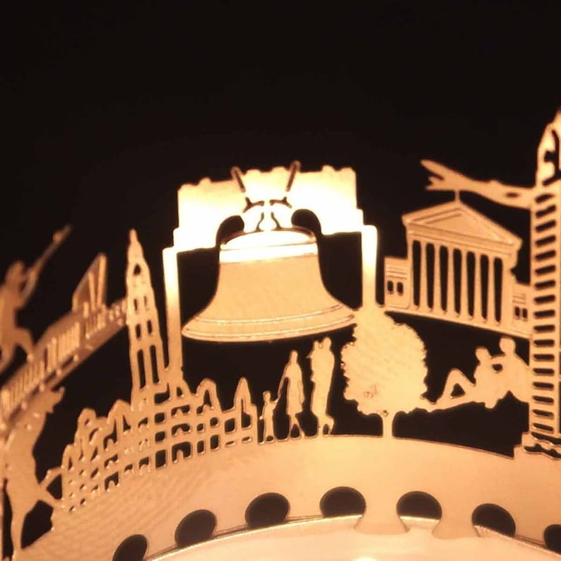 Philadelphia Skyline Shadow Play Lantern Candle Attachment, Souvenir Gift for Philly Fans, Silhouette Projection, Unique Home Decor image 4