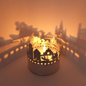 Jeu d'ombres sur la ligne d'horizon de Montréal - Attachement de bougie lanterne | Cadeau souvenir pour les fans de Montréal - Belle décoration de salle