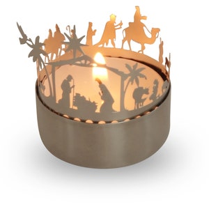 Nativity Scene candle votive shadow play gift, 3D stainless steel attachment for candles incl postcard image 5