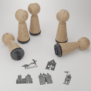 Ensemble de tampons souvenir Neuss - Monuments emblématiques et motifs uniques, cadeau créatif parfait pour les amateurs de Neuss - Artisanat en bois de haute qualité