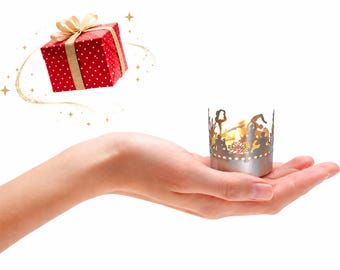 Yoga candle votive shadow play gift, 3D stainless steel attachment for candles incl postcard