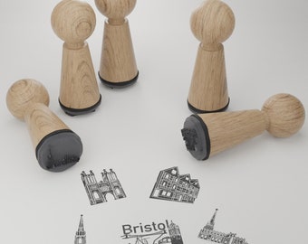 Bristol Souvenir Stamp Set - Beautiful Landmarks & Motifs, Creative Gift for Enthusiasts, High-Quality Beech Wood Stamps