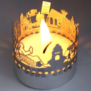 Leipzig candle votive skyline shadow play souvenir gift, 3D stainless steel attachment for candles inc postcard image 2