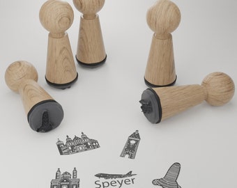 Set di timbri souvenir di Spira: timbri in legno di alta qualità con punti di riferimento e motivi - Regalo perfetto per gli appassionati di Spira - Crea ricordi con stile!