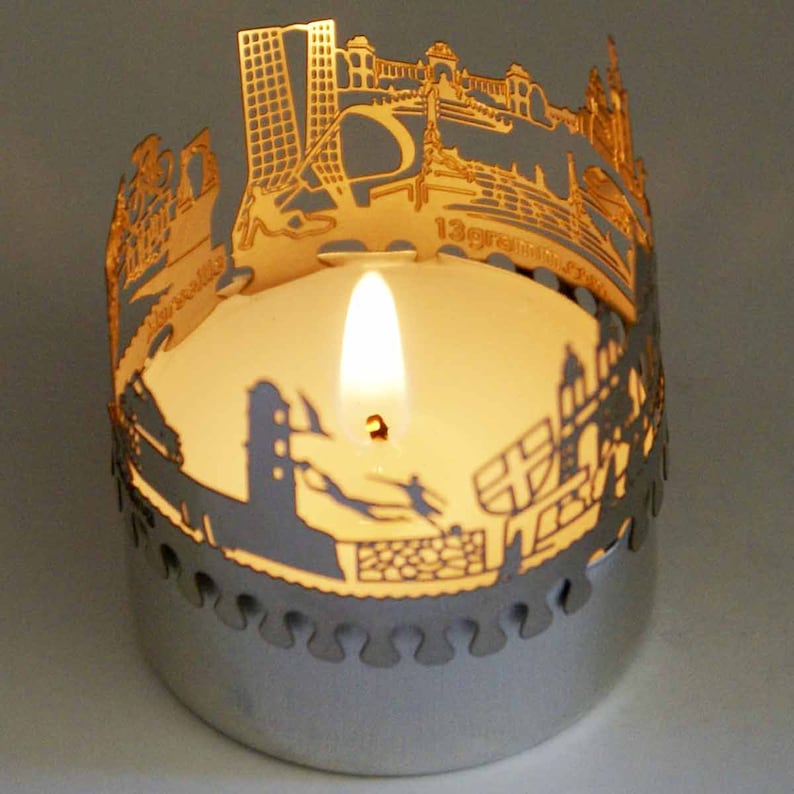 Marseilles candle votive skyline shadow play souvenir gift 3D stainless steel attachment for candles inc postcard