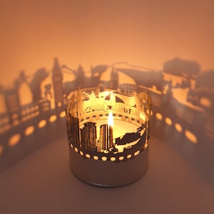 Denver Skyline Shadow Play : Fixation de bougie lanterne, beau souvenir pour les fans de Denver – Crée un charmant jeu d'ombres.