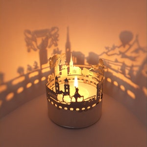 Zürich Skyline Shadow Play - Lantaarnkaarshulpstuk | Souvenir - silhouetprojectie van iconische bezienswaardigheden in Zürich