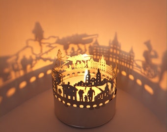 Graz Skyline Shadow Play - Accesorio de vela fascinante con proyección de silueta - Recuerdo perfecto para los fanáticos de Graz