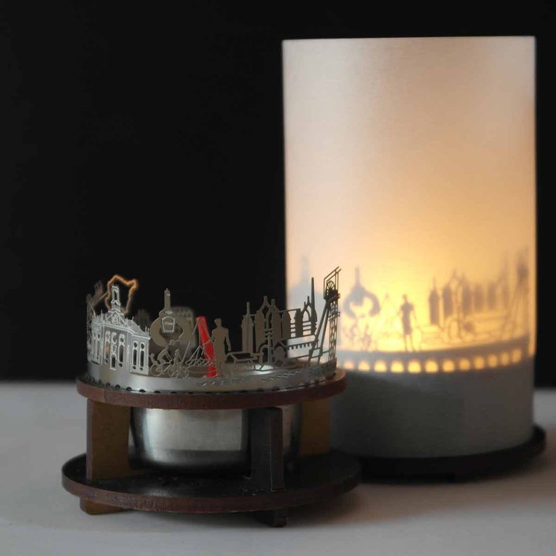 Saarbrucken skyline candle votive premium gift box 3D attachment for candle inc projection screen candle holder