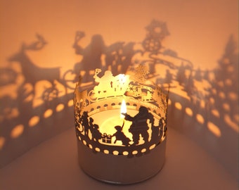 Gioco di ombre di Babbo Natale - Crea un'atmosfera magica di Natale con attacco a candela per bellissimi motivi di ombra - Regalo perfetto per le vacanze