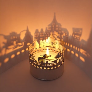 Rostock Skyline Shadow Play - Lantaarnkaarsbevestiging | Souvenircadeau voor Rostock-fans - Mooie kamerdecoratie