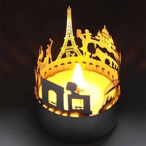 Paris Skyline Schattenspiel Romantisches Souvenir für Paris Fans Kerzenaufsatz mit beeindruckender Projektion der Stadt Silhouette Bild 6