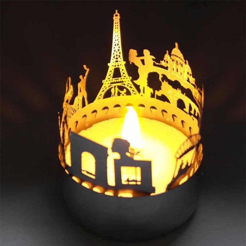 Paris Skyline Schattenspiel Romantisches Souvenir für Paris Fans Kerzenaufsatz mit beeindruckender Projektion der Stadt Silhouette Bild 6