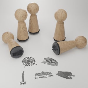 Jeu de tampons souvenir de Birmingham Tampons en bois magnifiquement fabriqués, cadeau idéal pour les amateurs de Birmingham et les projets créatifs image 1