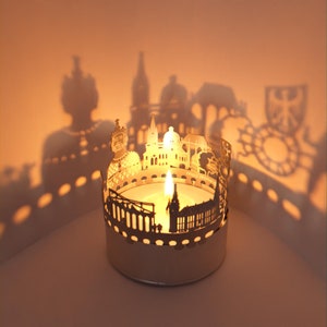 Aachen Skyline Schattenspiel - Kerzenaufsatz für faszinierendes Raumambiente - Souvenir für Aachen-Fans, Domstadt-Dekoration
