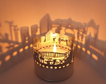 Offenbach Skyline Shadow Play - Fixation pour bougie lanterne | Beau souvenir avec projection de silhouette captivante