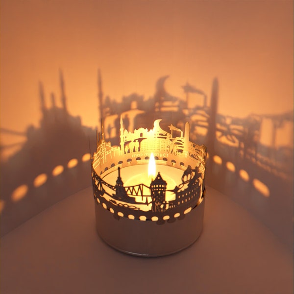 Istanbul Skyline Shadow Play: Captivating Candle Attachment, Perfect Souvenir for Istanbul Fans - Mesmerizing Projection of Landmarks