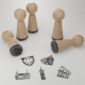 Jeu de tampons souvenir Bad Wimpfen - Capturez de beaux monuments, cadeau pour les passionnés - Tampons en bois de haute qualité - Créez des souvenirs uniques