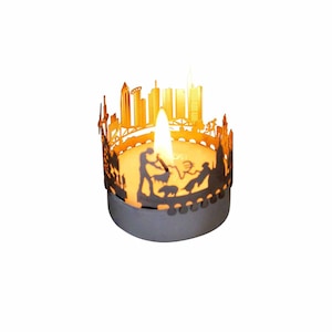 Vela de Frankfurt votiva horizonte sombra juego regalo de recuerdo, accesorio de acero inoxidable 3D para velas incluida postal