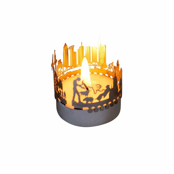 Frankfurt candle votive skyline shadow play souvenir gift, 3D stainless steel attachment for candles inc postcard